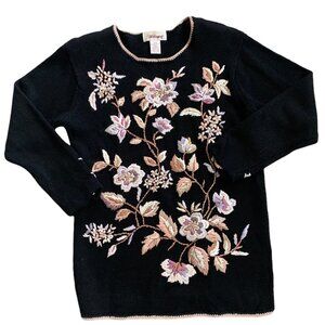 Vintage Worthington Floral Embroidered Beaded Accent Sweater M